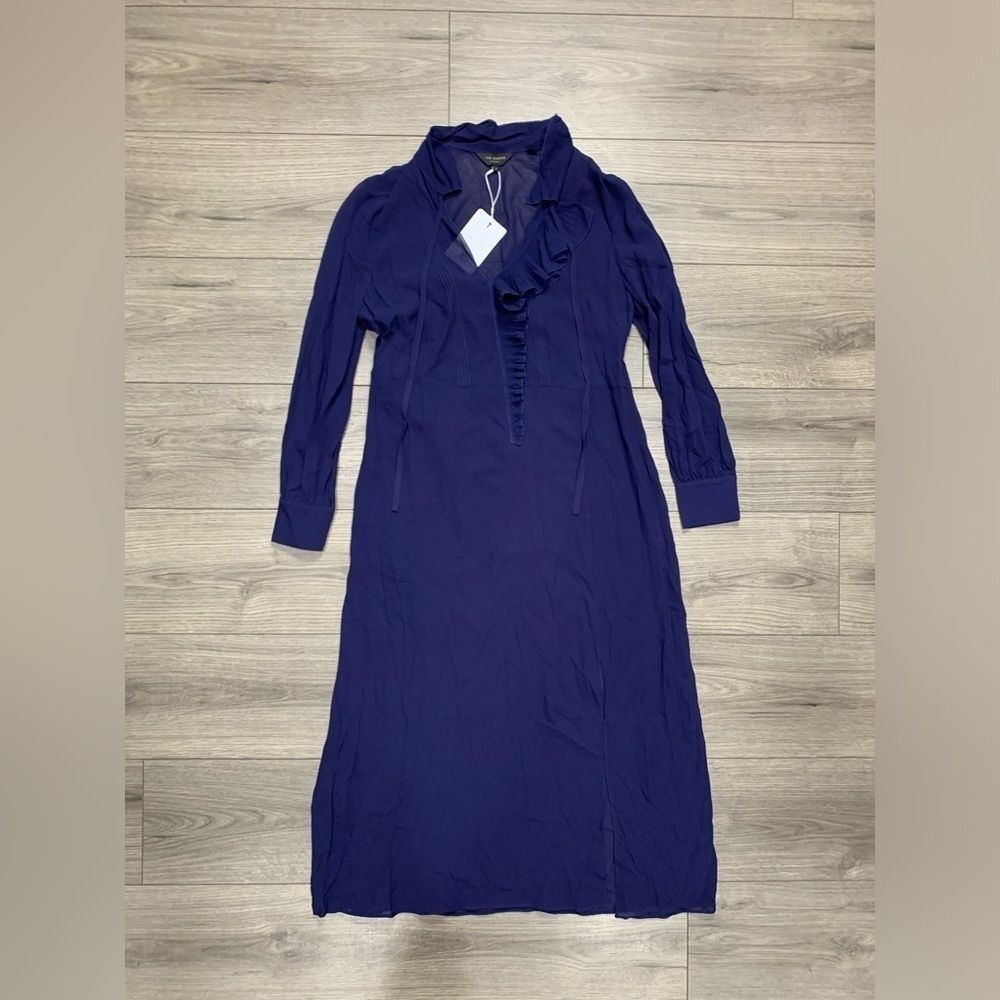 Ted Baker Faithiy Asymmetric Ruffle Midi Skirt Dress Dark Navy Womens Size Ted 2
